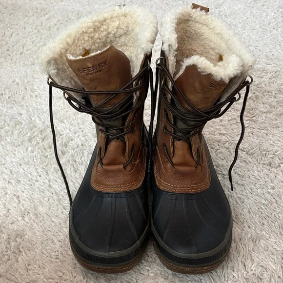 Sperry Tan and Black Shearling-Lined Boots Size 10.5 - Picture 2 of 9